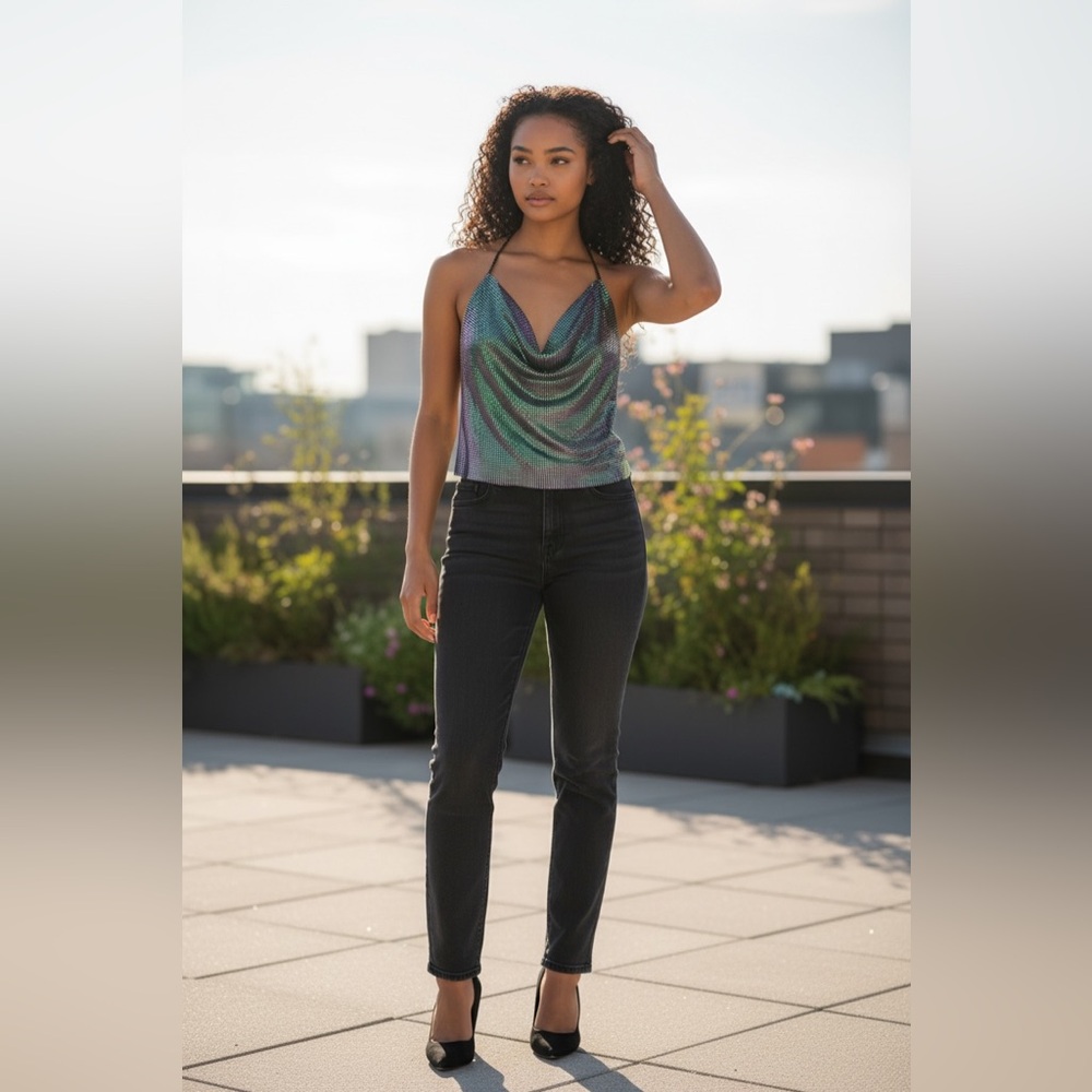 Choosy Irridescent Multicolor Chainmail‎ Slouchy Top
